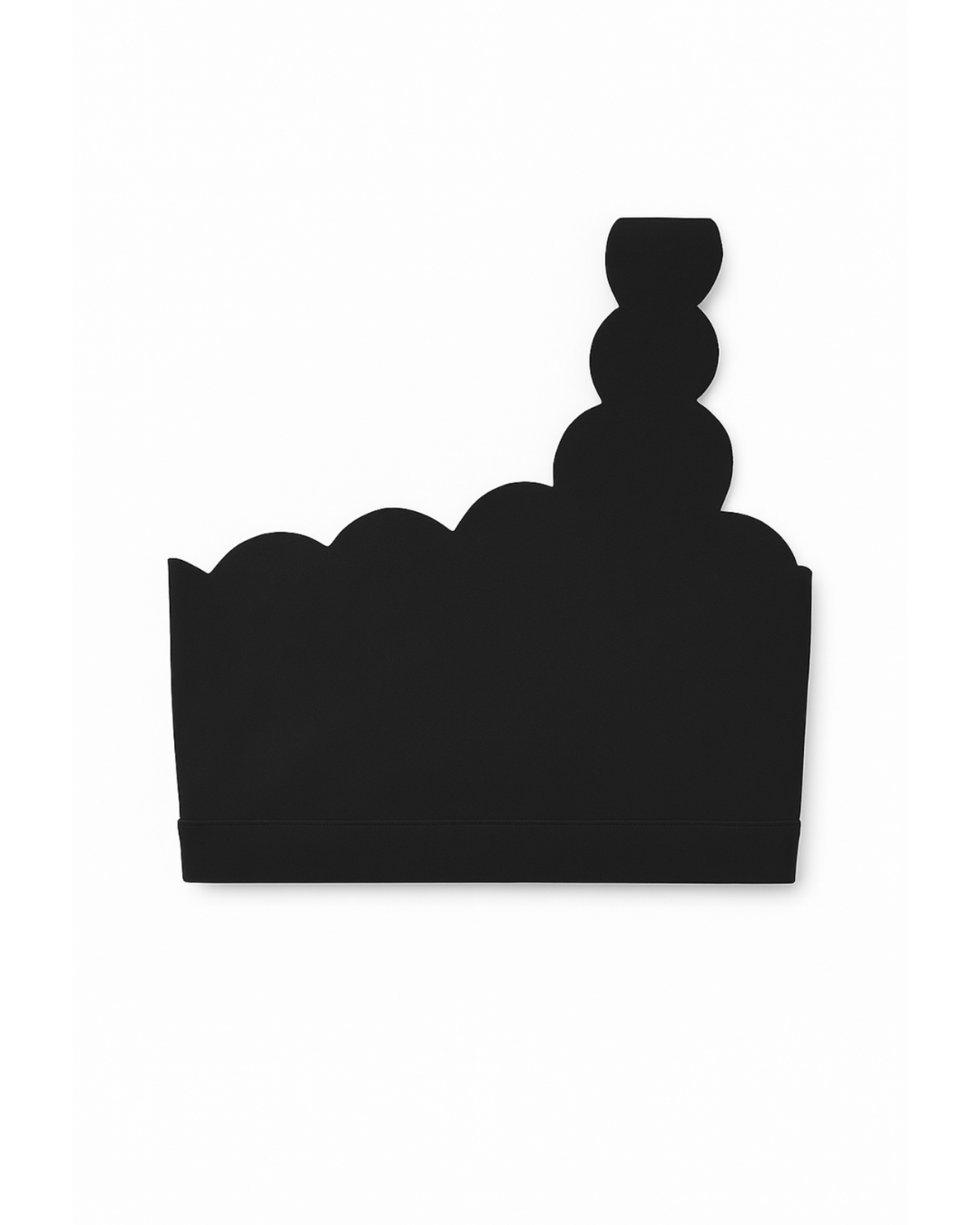 Flat lay del The Edge One-Shoulder Bra negro de Muv&Glow, top deportivo asimétrico sobre fondo blanco.