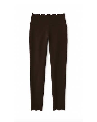 Flat lay del Edge Legging espresso de Muv&Glow sobre fondo blanco, leggings deportivos de tiro alto